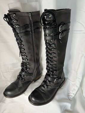 ZIGI girl Black Lace-Up Knee Boots with Buckle Straps